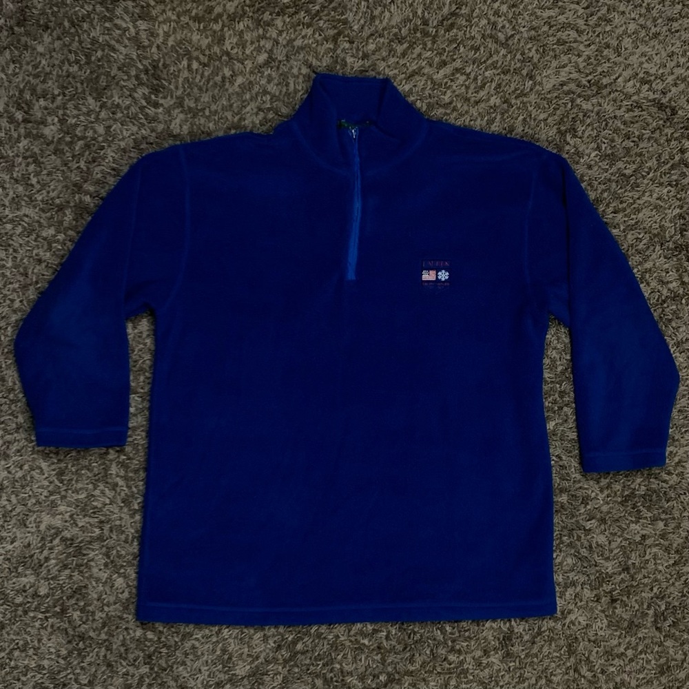 Ralph Lauren USA SKI 1967 Vintage Zip Blue Poly Pullover S Sweater